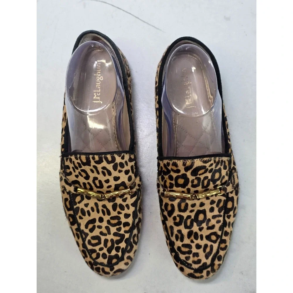 J.McLaughlin Dillon Women's Loafers Size 7 M Leopard Print Brown Calf Hair Shoes